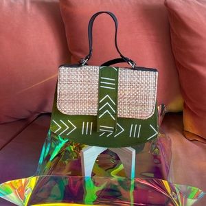 Green & white Print Purse with Tweed from Senegal